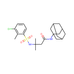 Cc1c(Cl)cccc1S(=O)(=O)NC(C)(C)CC(=O)NC12CC3CC(CC(C3)C1)C2 ZINC000103269453