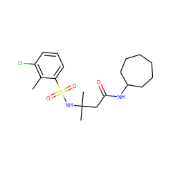 Cc1c(Cl)cccc1S(=O)(=O)NC(C)(C)CC(=O)NC1CCCCCC1 ZINC000103269451