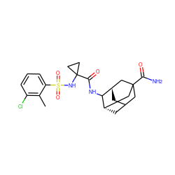 Cc1c(Cl)cccc1S(=O)(=O)NC1(C(=O)NC2[C@H]3CC4C[C@H]2CC(C(N)=O)(C4)C3)CC1 ZINC000148529551