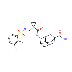 Cc1c(Cl)cccc1S(=O)(=O)NCC1(C(=O)NC2[C@H]3CC4C[C@H]2CC(C(N)=O)(C4)C3)CC1 ZINC001772644931