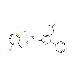 Cc1c(Cl)cccc1S(=O)(=O)NCc1cc(CC(C)C)n(-c2ccccc2)n1 ZINC001772632882