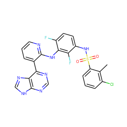 Cc1c(Cl)cccc1S(=O)(=O)Nc1ccc(F)c(Nc2ncccc2-c2ncnc3[nH]cnc23)c1F ZINC000166373197