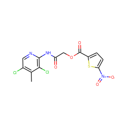 Cc1c(Cl)cnc(NC(=O)COC(=O)c2ccc([N+](=O)[O-])s2)c1Cl ZINC000002617249