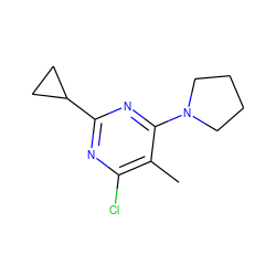 Cc1c(Cl)nc(C2CC2)nc1N1CCCC1 ZINC000087917439