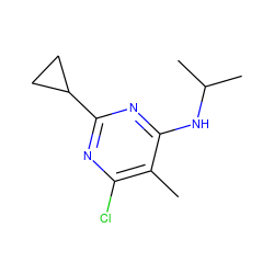 Cc1c(Cl)nc(C2CC2)nc1NC(C)C ZINC000087917467