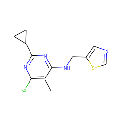 Cc1c(Cl)nc(C2CC2)nc1NCc1cncs1 ZINC000128540298