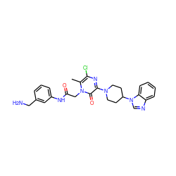 Cc1c(Cl)nc(N2CCC(n3cnc4ccccc43)CC2)c(=O)n1CC(=O)Nc1cccc(CN)c1 ZINC000028391263