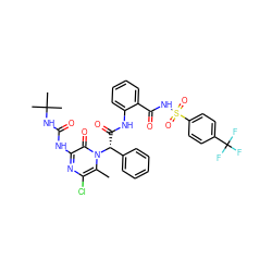 Cc1c(Cl)nc(NC(=O)NC(C)(C)C)c(=O)n1[C@H](C(=O)Nc1ccccc1C(=O)NS(=O)(=O)c1ccc(C(F)(F)F)cc1)c1ccccc1 ZINC000150597148