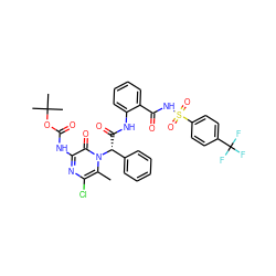 Cc1c(Cl)nc(NC(=O)OC(C)(C)C)c(=O)n1[C@H](C(=O)Nc1ccccc1C(=O)NS(=O)(=O)c1ccc(C(F)(F)F)cc1)c1ccccc1 ZINC000058583610