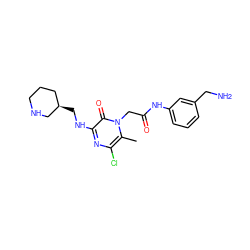 Cc1c(Cl)nc(NC[C@@H]2CCCNC2)c(=O)n1CC(=O)Nc1cccc(CN)c1 ZINC000028368125