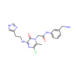 Cc1c(Cl)nc(NCCc2c[nH]cn2)c(=O)n1CC(=O)Nc1cccc(CN)c1 ZINC000028387947