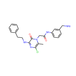 Cc1c(Cl)nc(NCCc2ccccc2)c(=O)n1CC(=O)Nc1cccc(CN)c1 ZINC000028385687