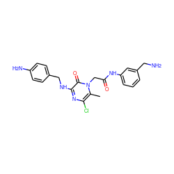 Cc1c(Cl)nc(NCc2ccc(N)cc2)c(=O)n1CC(=O)Nc1cccc(CN)c1 ZINC000028360710