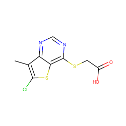 Cc1c(Cl)sc2c(SCC(=O)O)ncnc12 ZINC000113839750