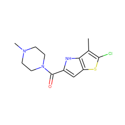 Cc1c(Cl)sc2cc(C(=O)N3CCN(C)CC3)[nH]c12 ZINC000013678204