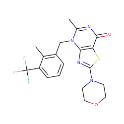 Cc1c(Cn2c(C)nc(=O)c3sc(N4CCOCC4)nc32)cccc1C(F)(F)F ZINC000084739065