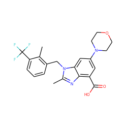 Cc1c(Cn2c(C)nc3c(C(=O)O)cc(N4CCOCC4)cc32)cccc1C(F)(F)F ZINC000077024226