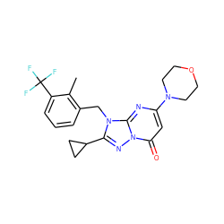 Cc1c(Cn2c(C3CC3)nn3c(=O)cc(N4CCOCC4)nc23)cccc1C(F)(F)F ZINC000084616775