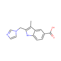 Cc1c(Cn2ccnc2)[nH]c2ccc(C(=O)O)cc12 ZINC000084462268