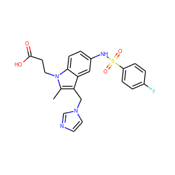 Cc1c(Cn2ccnc2)c2cc(NS(=O)(=O)c3ccc(F)cc3)ccc2n1CCC(=O)O ZINC000029405317