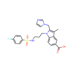 Cc1c(Cn2ccnc2)n(CCCNS(=O)(=O)c2ccc(F)cc2)c2ccc(C(=O)O)cc12 ZINC000026828116