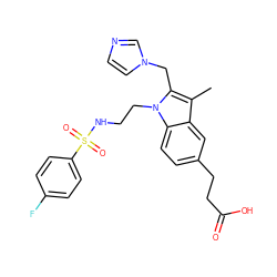 Cc1c(Cn2ccnc2)n(CCNS(=O)(=O)c2ccc(F)cc2)c2ccc(CCC(=O)O)cc12 ZINC000026822032