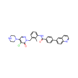 Cc1c(Cn2ncc(N3CCNCC3)c(Cl)c2=O)cccc1NC(=O)c1ccc(-c2ccc3ncccc3c2)cc1 ZINC000044308039