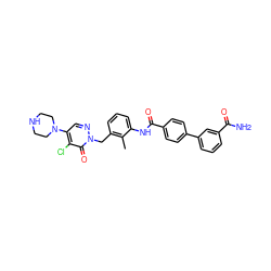 Cc1c(Cn2ncc(N3CCNCC3)c(Cl)c2=O)cccc1NC(=O)c1ccc(-c2cccc(C(N)=O)c2)cc1 ZINC000044418875