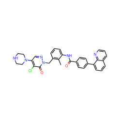 Cc1c(Cn2ncc(N3CCNCC3)c(Cl)c2=O)cccc1NC(=O)c1ccc(-c2cccc3cccnc23)cc1 ZINC000044351438