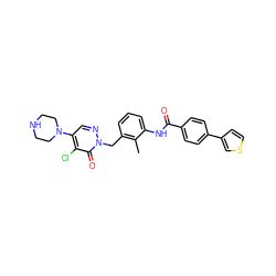 Cc1c(Cn2ncc(N3CCNCC3)c(Cl)c2=O)cccc1NC(=O)c1ccc(-c2ccsc2)cc1 ZINC000040916389