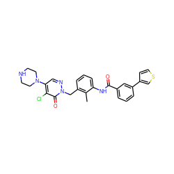 Cc1c(Cn2ncc(N3CCNCC3)c(Cl)c2=O)cccc1NC(=O)c1cccc(-c2ccsc2)c1 ZINC000040401972