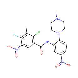 Cc1c(F)c([N+](=O)[O-])cc(C(=O)Nc2cc([N+](=O)[O-])ccc2N2CCN(C)CC2)c1Cl ZINC000653872542