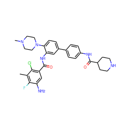 Cc1c(F)c(N)cc(C(=O)Nc2cc(-c3ccc(NC(=O)C4CCNCC4)cc3)ccc2N2CCN(C)CC2)c1Cl ZINC001772634247