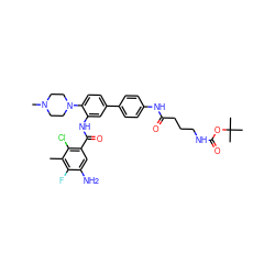 Cc1c(F)c(N)cc(C(=O)Nc2cc(-c3ccc(NC(=O)CCCNC(=O)OC(C)(C)C)cc3)ccc2N2CCN(C)CC2)c1Cl ZINC001772574493