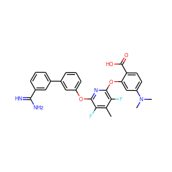 Cc1c(F)c(Oc2cccc(-c3cccc(C(=N)N)c3)c2)nc(Oc2cc(N(C)C)ccc2C(=O)O)c1F ZINC000045285965