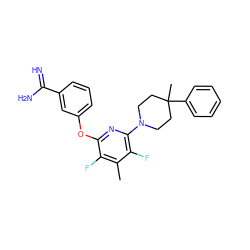 Cc1c(F)c(Oc2cccc(C(=N)N)c2)nc(N2CCC(C)(c3ccccc3)CC2)c1F ZINC000029551234