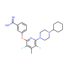 Cc1c(F)c(Oc2cccc(C(=N)N)c2)nc(N2CCN(C3CCCCC3)CC2)c1F ZINC000029555122