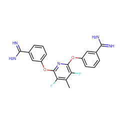 Cc1c(F)c(Oc2cccc(C(=N)N)c2)nc(Oc2cccc(C(=N)N)c2)c1F ZINC000000585999