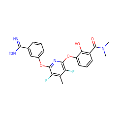 Cc1c(F)c(Oc2cccc(C(=N)N)c2)nc(Oc2cccc(C(=O)N(C)C)c2O)c1F ZINC000013474030