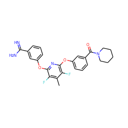 Cc1c(F)c(Oc2cccc(C(=N)N)c2)nc(Oc2cccc(C(=O)N3CCCCC3)c2)c1F ZINC000013473993