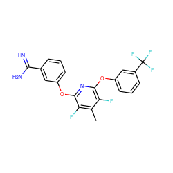 Cc1c(F)c(Oc2cccc(C(=N)N)c2)nc(Oc2cccc(C(F)(F)F)c2)c1F ZINC000013474028