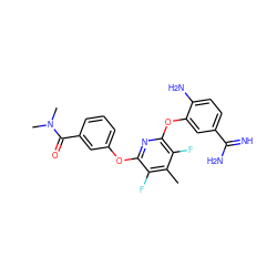 Cc1c(F)c(Oc2cccc(C(=O)N(C)C)c2)nc(Oc2cc(C(=N)N)ccc2N)c1F ZINC000003815599