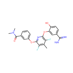 Cc1c(F)c(Oc2cccc(C(=O)N(C)C)c2)nc(Oc2cc(C(=N)N)ccc2O)c1F ZINC000013474054