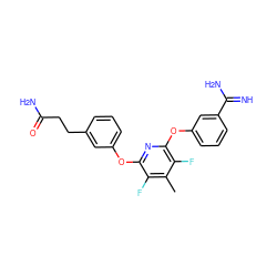 Cc1c(F)c(Oc2cccc(CCC(N)=O)c2)nc(Oc2cccc(C(=N)N)c2)c1F ZINC000013474005