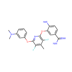 Cc1c(F)c(Oc2cccc(N(C)C)c2)nc(Oc2cc(C(=N)N)ccc2N)c1F ZINC000013474058