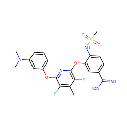 Cc1c(F)c(Oc2cccc(N(C)C)c2)nc(Oc2cc(C(=N)N)ccc2NS(C)(=O)=O)c1F ZINC000013474059