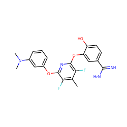 Cc1c(F)c(Oc2cccc(N(C)C)c2)nc(Oc2cc(C(=N)N)ccc2O)c1F ZINC000013474060