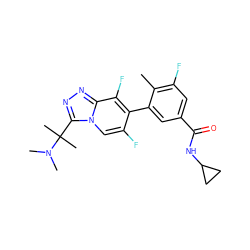 Cc1c(F)cc(C(=O)NC2CC2)cc1-c1c(F)cn2c(C(C)(C)N(C)C)nnc2c1F ZINC000084741662