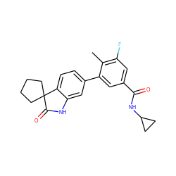 Cc1c(F)cc(C(=O)NC2CC2)cc1-c1ccc2c(c1)NC(=O)C21CCCC1 ZINC000072110025