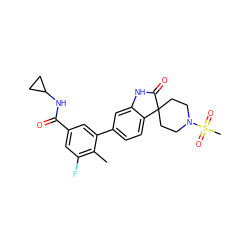 Cc1c(F)cc(C(=O)NC2CC2)cc1-c1ccc2c(c1)NC(=O)C21CCN(S(C)(=O)=O)CC1 ZINC000072181398